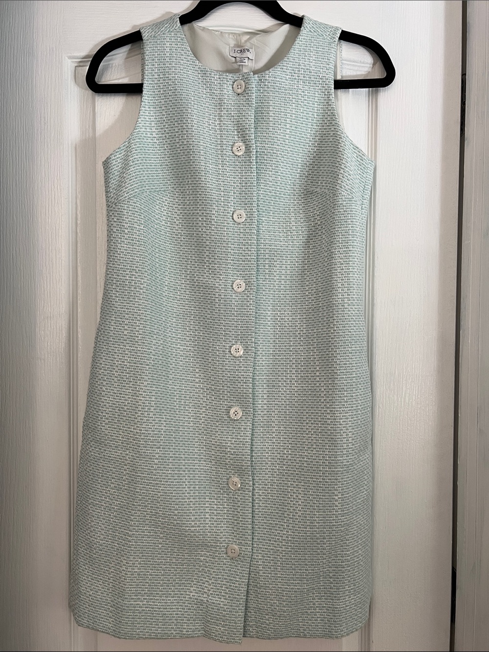 J.Crew NWT Size 00 Mint Green Tweed Button Front Sleeveless Mini Dress $128
